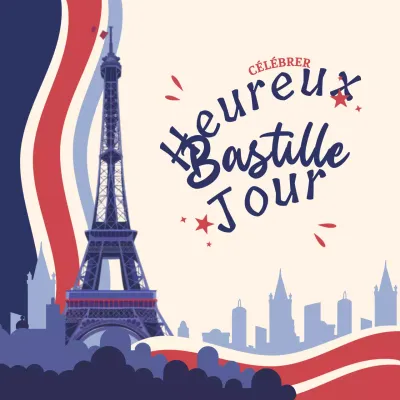 Célébration du jour de la Bastille en rouge et bleu