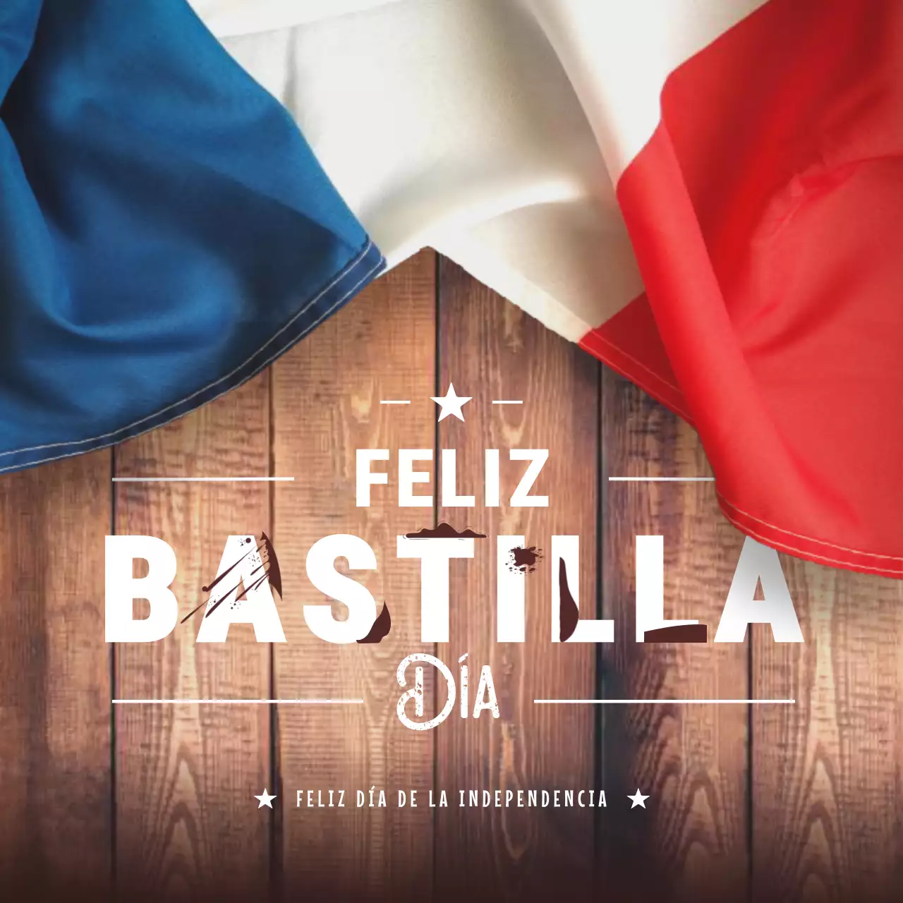 Publicidad moderna roja y blanca Feliz Día de la Bastilla