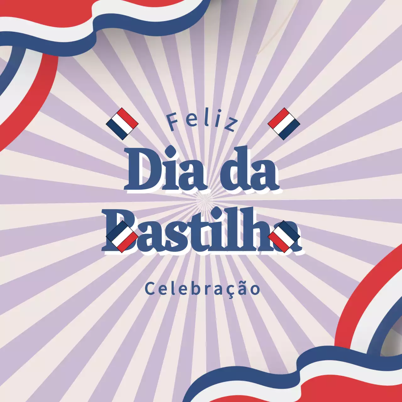 Celebração do Dia da Bastilha em vermelho, azul e roxo