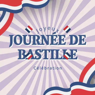 Célébration rétro du jour de la Bastille en rouge, bleu et violet