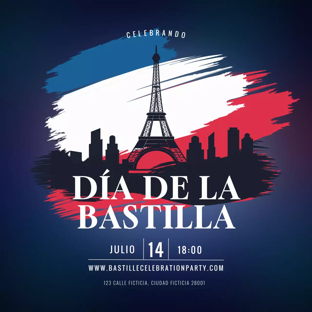 Celebración moderna del Día de la Bastilla en rojo y azul