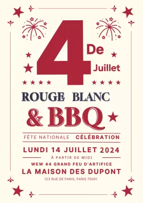 Affiche vintage rouge et blanche du 4 juillet