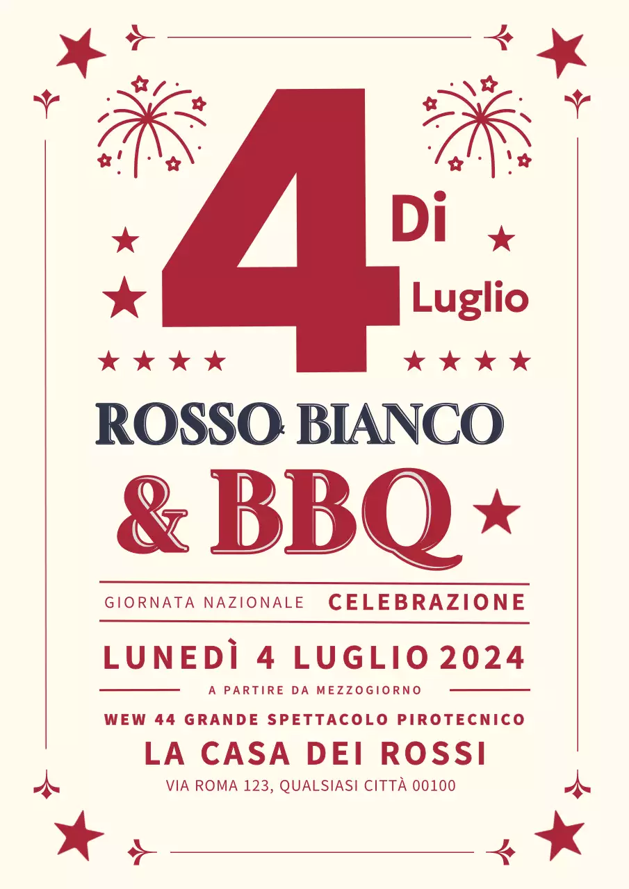 Poster d'epoca rosso e bianco per la celebrazione del 4 luglio
