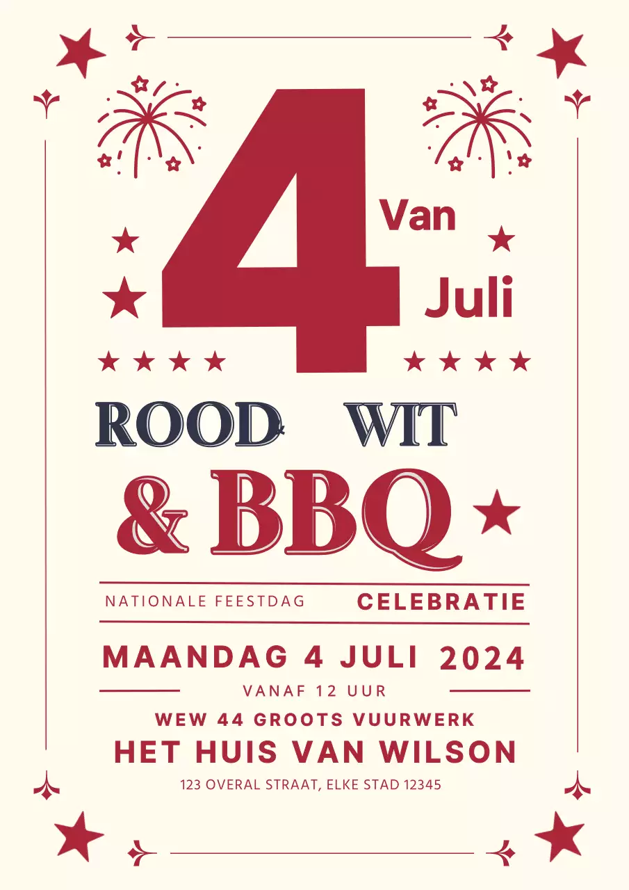Rood en wit poster voor de viering van de vierde juli