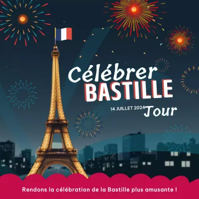 Célébration du jour de la Bastille en rouge et bleu, moderne et lumineux