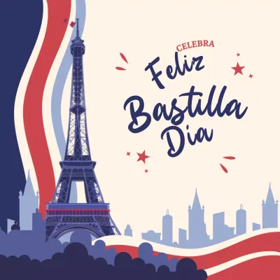 Celebración vintage del Día de la Bastilla en rojo y azul