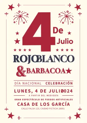Póster vintage rojo y blanco del 4 de julio
