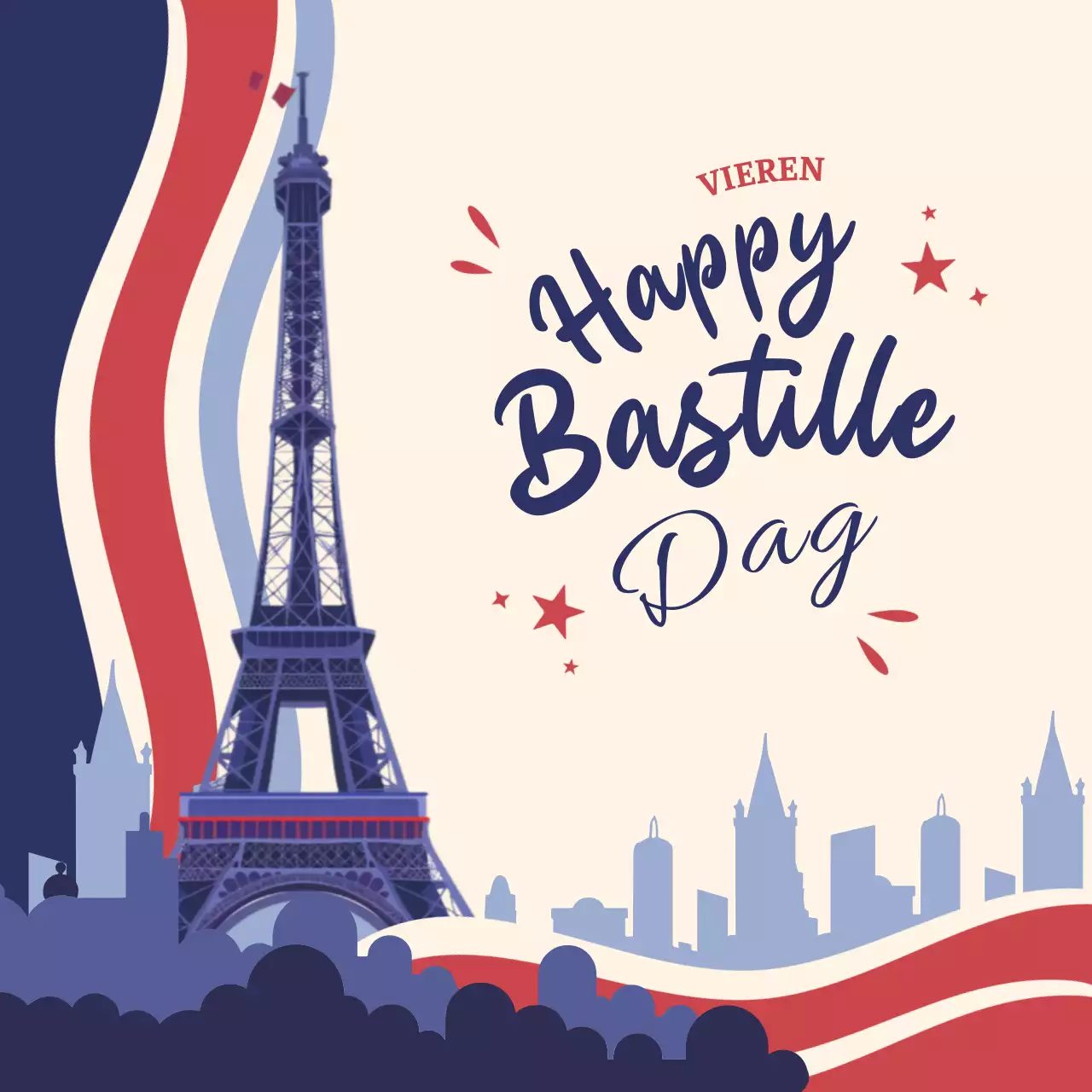 Rood-blauwe vintage viering van Bastille Day