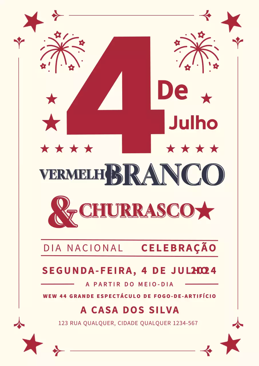 Cartaz vintage vermelho e branco da celebração do 4 de julho