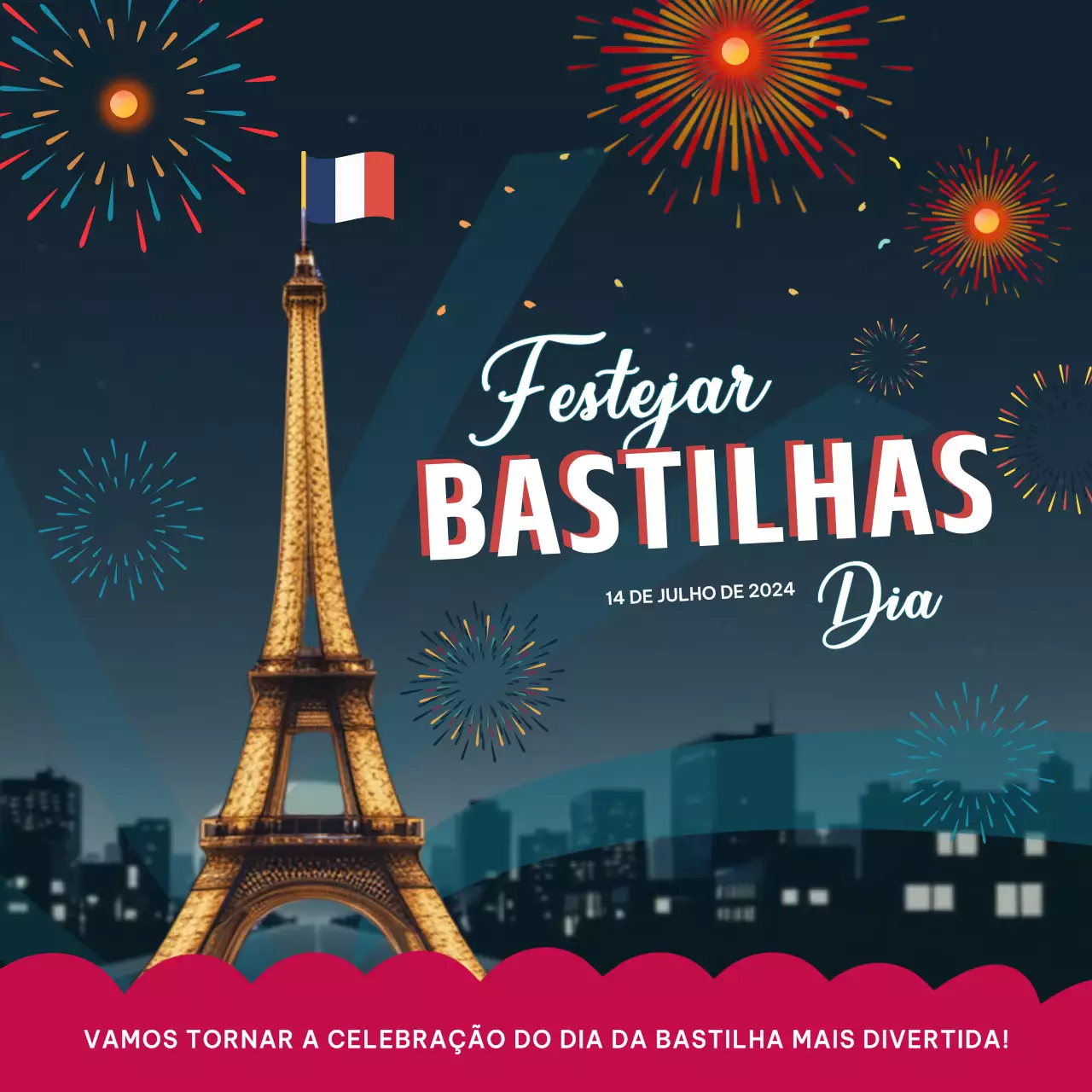 Celebração moderna e brilhante do Dia da Bastilha em vermelho e azul