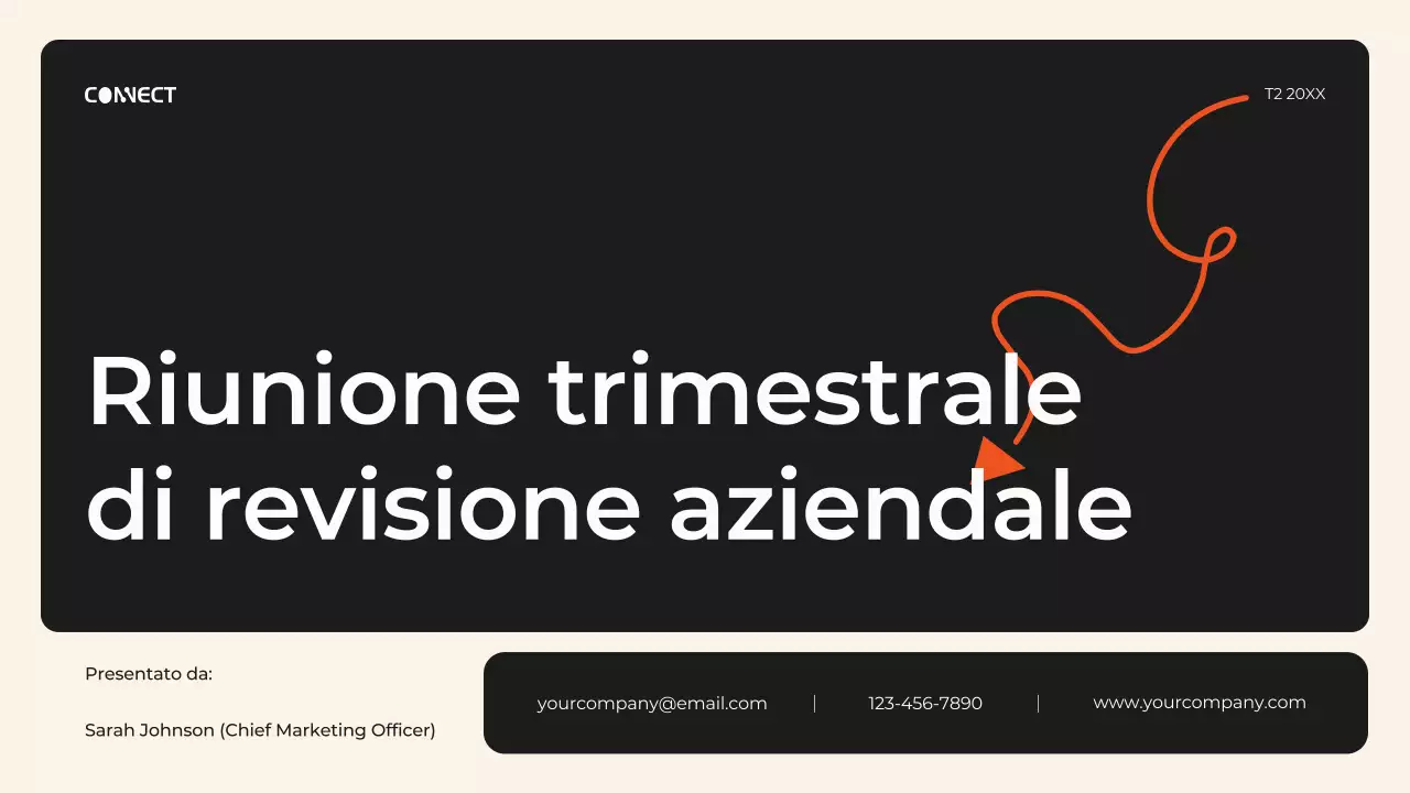 Relazione della riunione di revisione aziendale trimestrale Black and Orange Modern