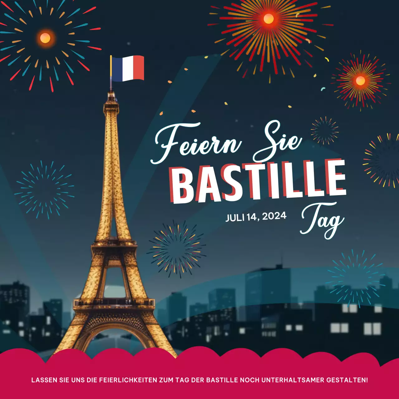 Rote und blaue leuchtende moderne Bastille Day-Feier