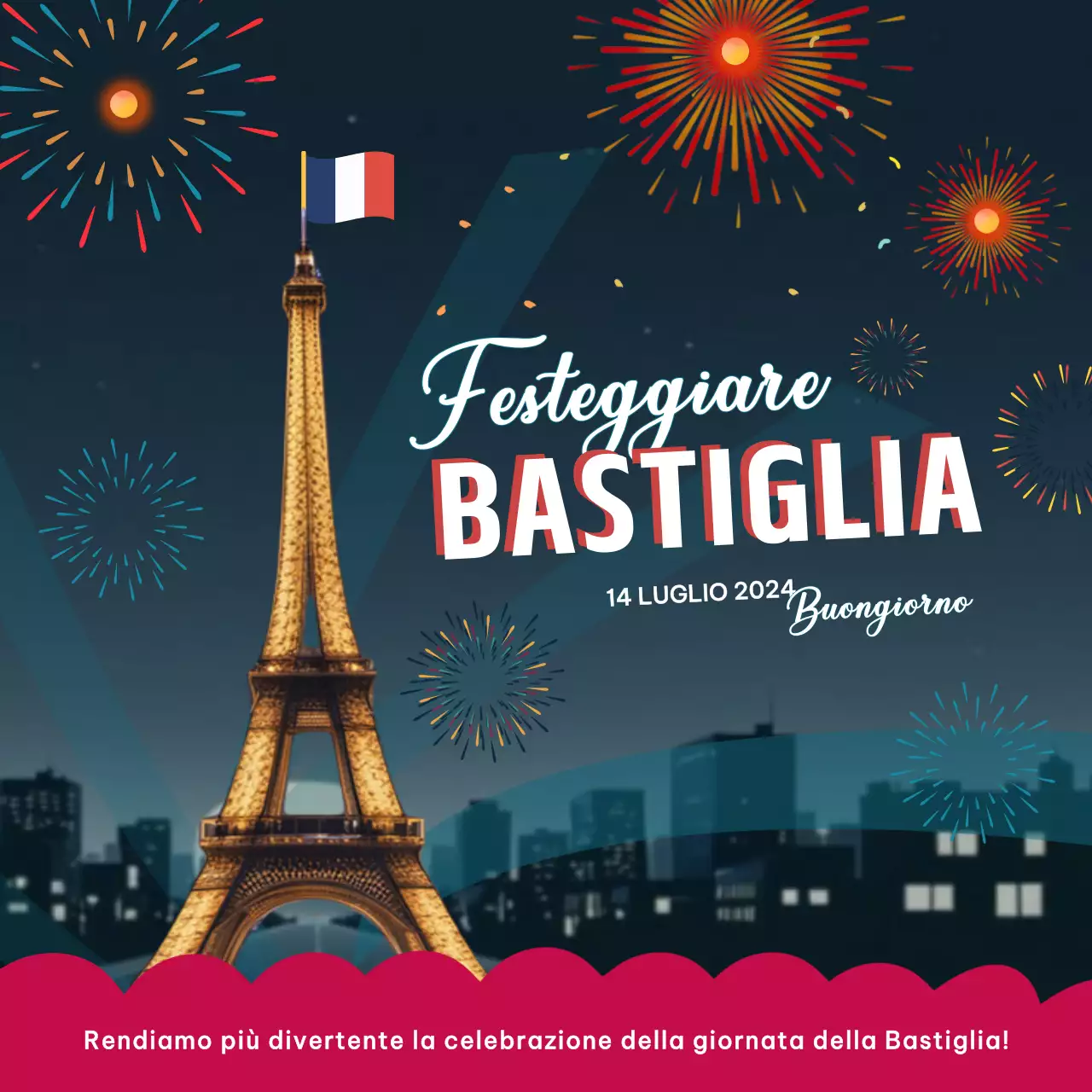 Celebrazione moderna e luminosa della Giornata della Bastiglia in rosso e blu