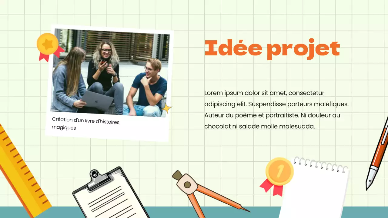 Matériel d'étude du projet du groupe d'animation vert bleu