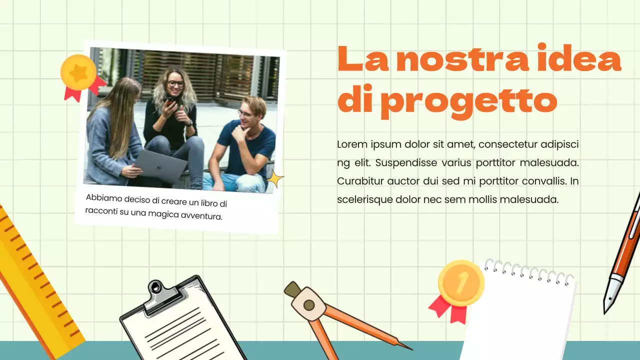 Materiale di studio per il progetto di gruppo di animazione verde-blu