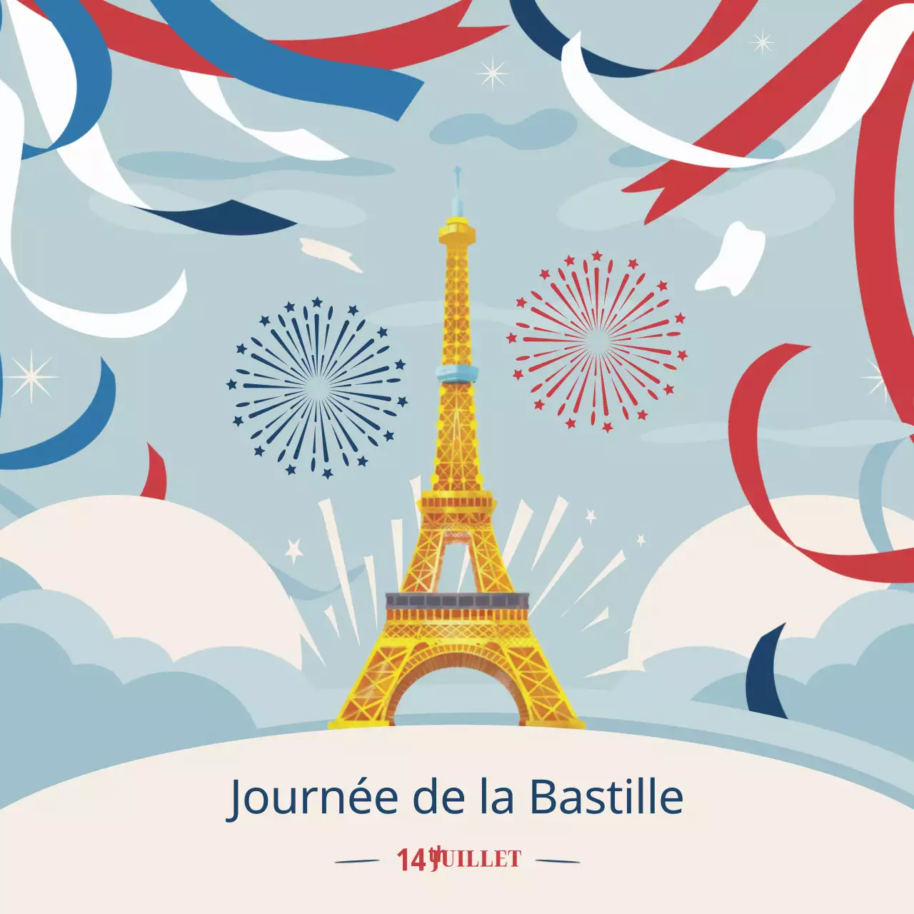 Célébration du jour de la Bastille en rouge et bleu vif