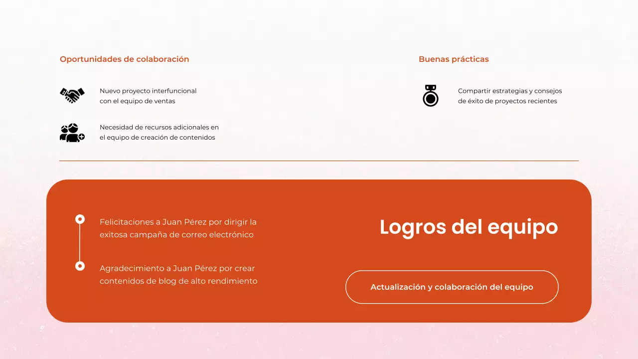 Informe mensual de la reunión de marketing de contenidos de Orange Clean