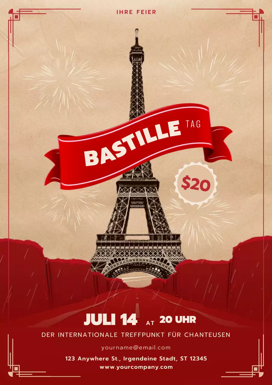Rot Braun Vintage Bastille Day Feier Veranstaltung Flyer