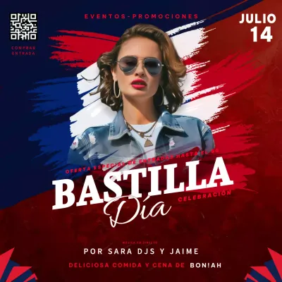 Celebración del Día de la Bastilla en rojo y azul