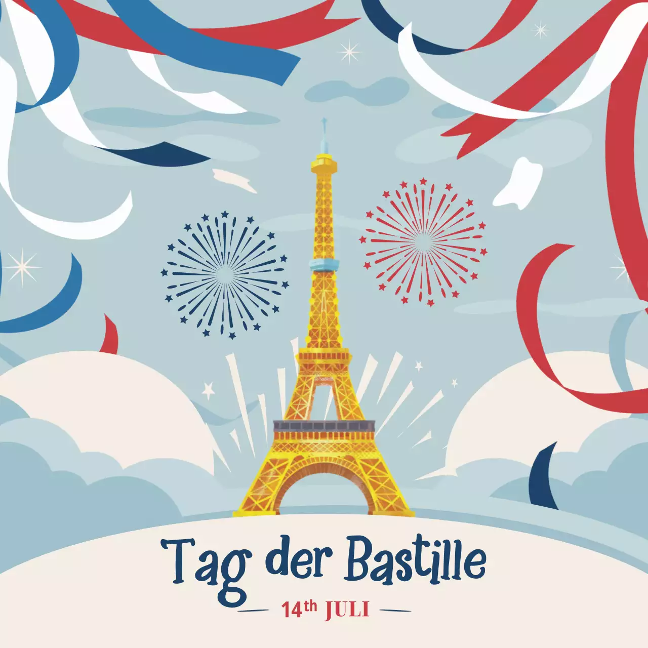 Rot und blau leuchtende Bastille Day-Feier