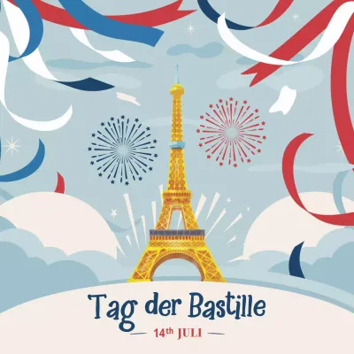 Rot und blau leuchtende Bastille Day-Feier