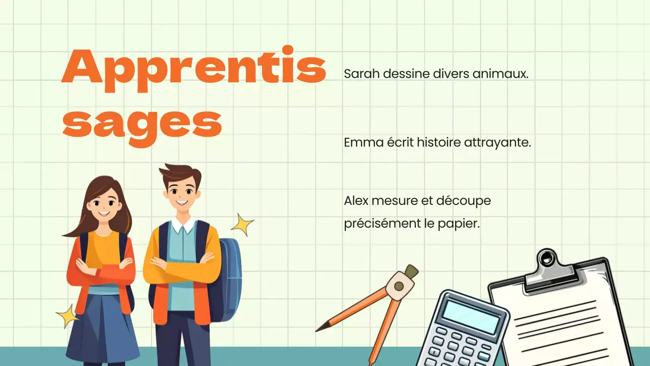 Matériel d'étude du projet du groupe d'animation vert bleu