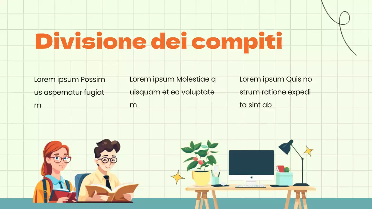 Materiale di studio per il progetto di gruppo di animazione verde-blu