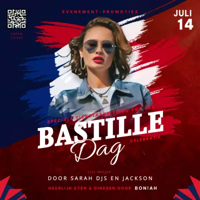 Kleurrijk rood-blauw vieringsevenement van Bastille Day
