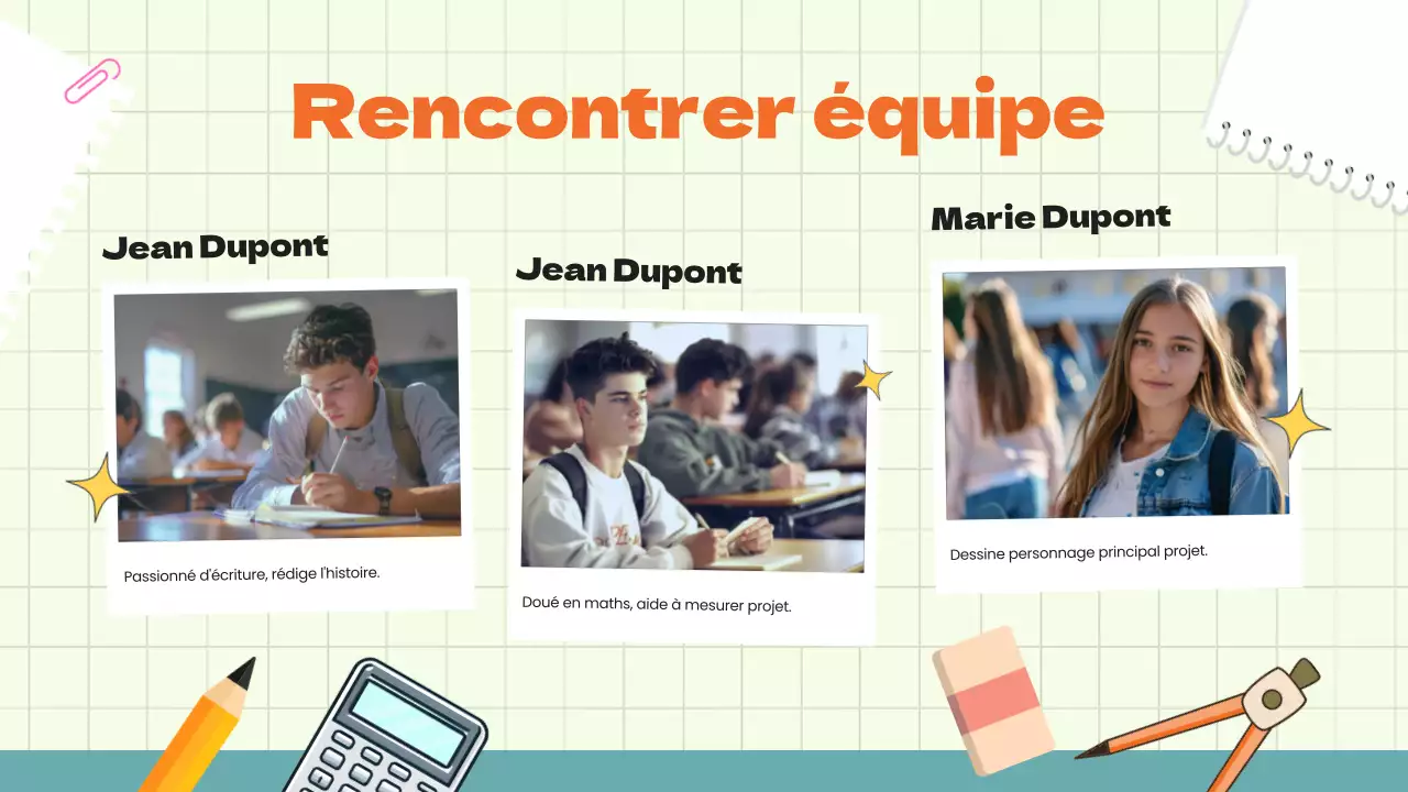 Matériel d'étude du projet du groupe d'animation vert bleu