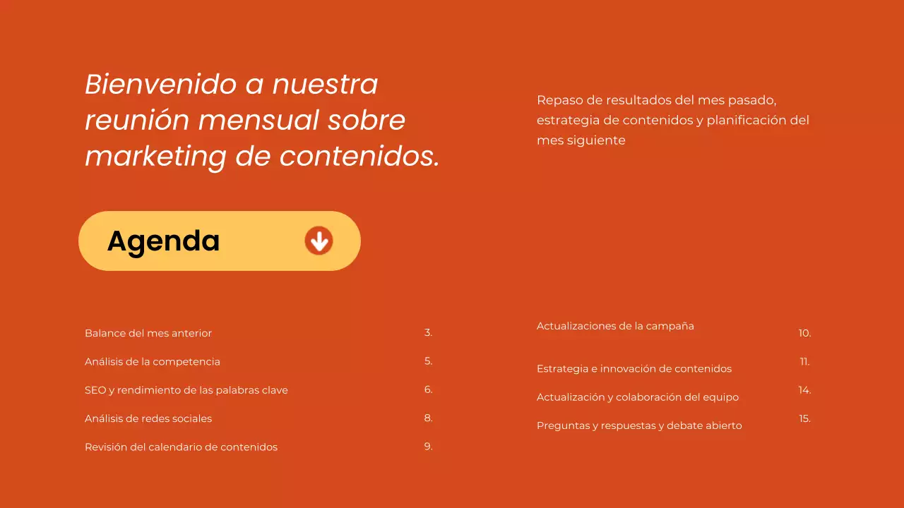 Informe mensual de la reunión de marketing de contenidos de Orange Clean
