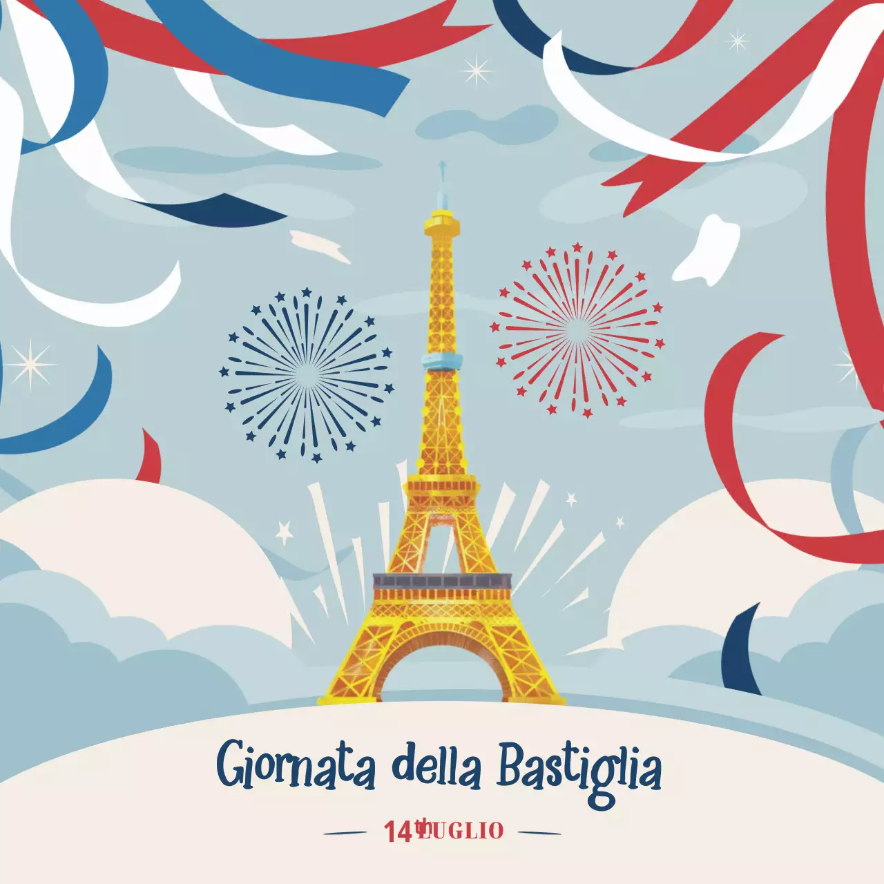 Celebrazione della Giornata della Bastiglia in rosso e blu