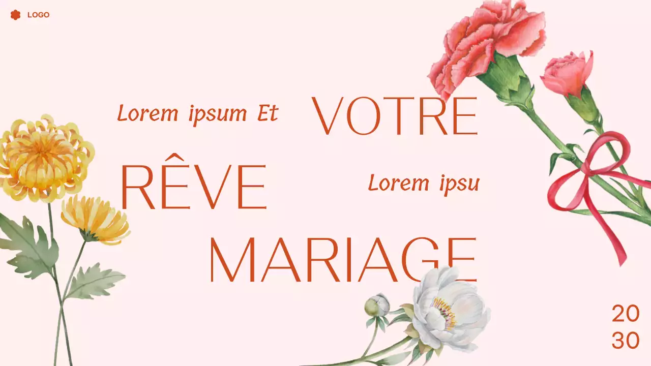 Présentation d'un mariage de rêve avec fleurs tropicales roses et aquarelle