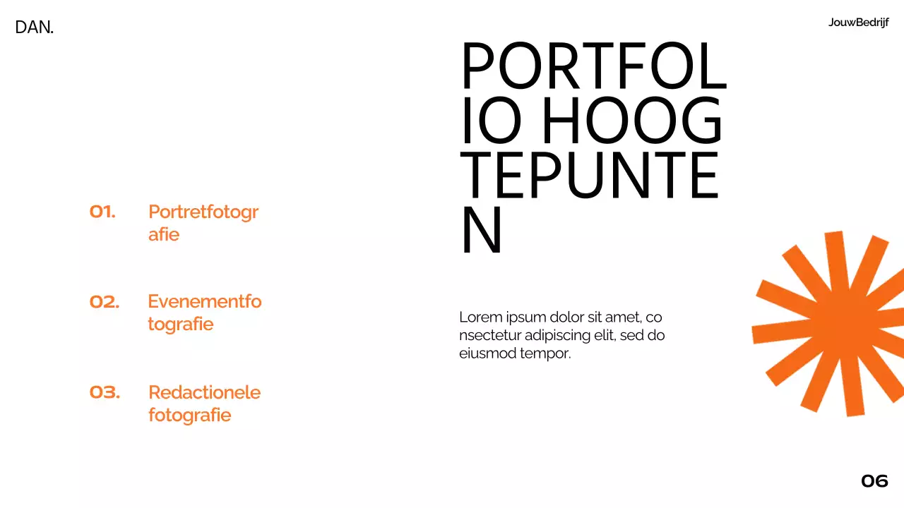 Oranje Zwart Wit Modern Minimaal Vet Zakelijk Pitch Deck Voorstel