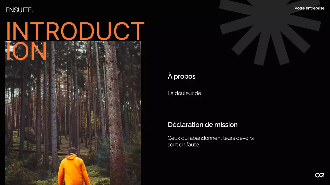 Orange Noir Blanc Moderne Minimal Gras Business Pitch Deck Proposition