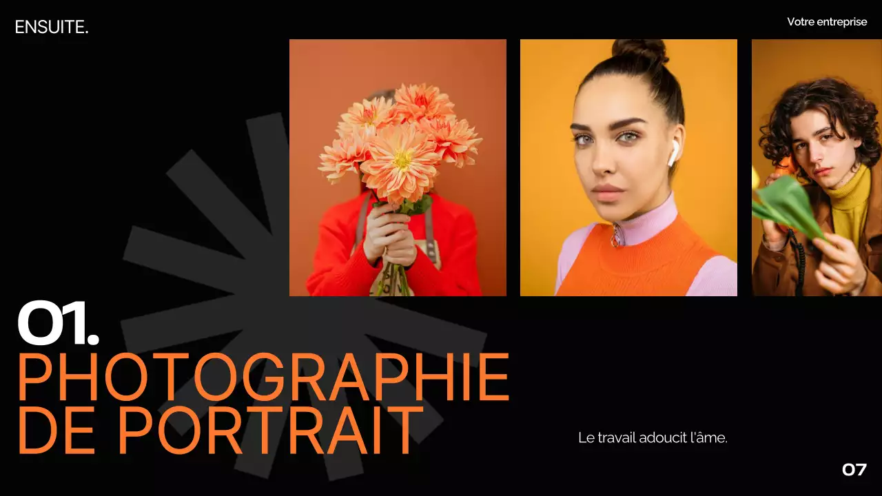 Orange Noir Blanc Moderne Minimal Gras Business Pitch Deck Proposition