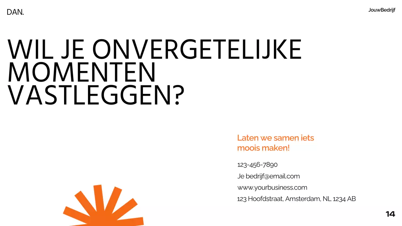 Oranje Zwart Wit Modern Minimaal Vet Zakelijk Pitch Deck Voorstel