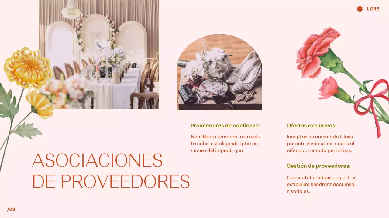Presentación de boda de ensueño en acuarela floral tropical rosa