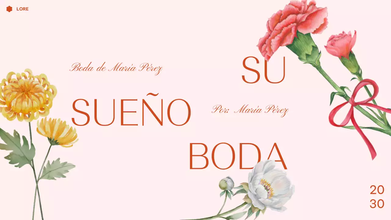 Presentación de boda de ensueño en acuarela floral tropical rosa