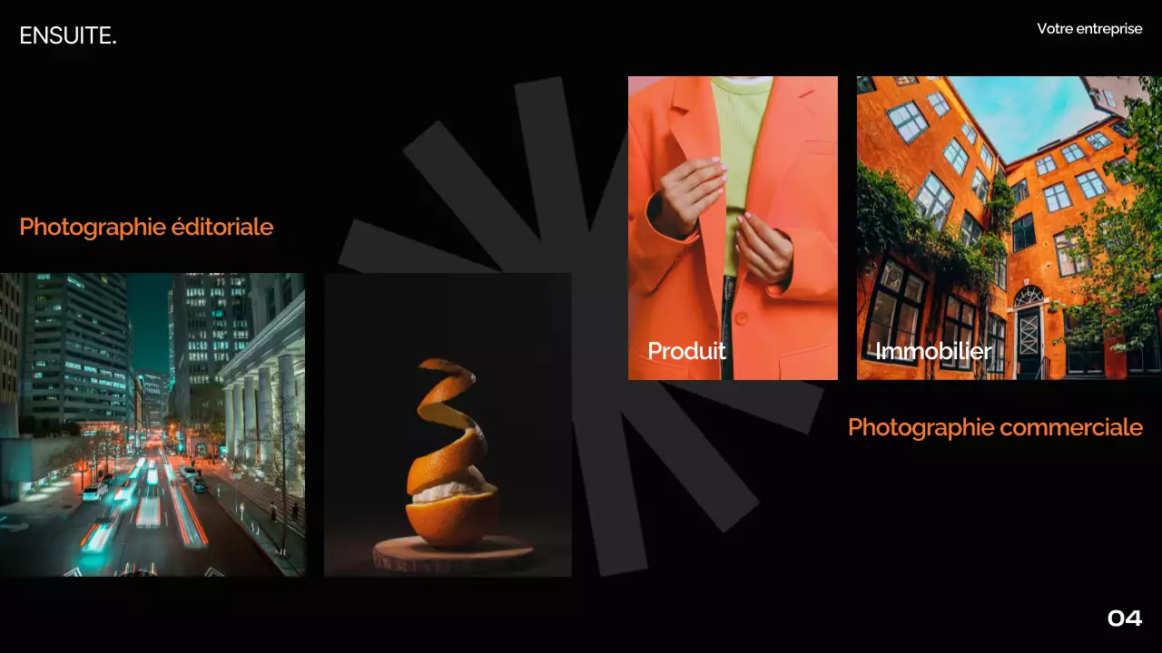 Orange Noir Blanc Moderne Minimal Gras Business Pitch Deck Proposition