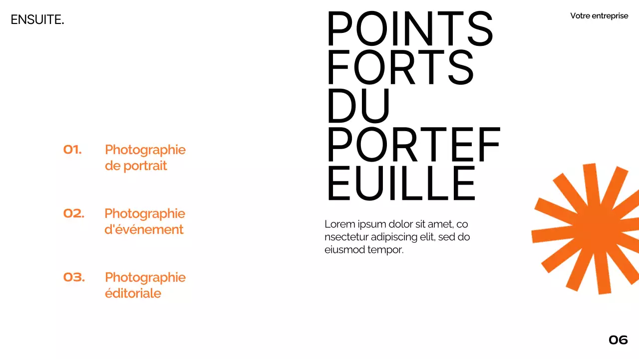 Orange Noir Blanc Moderne Minimal Gras Business Pitch Deck Proposition