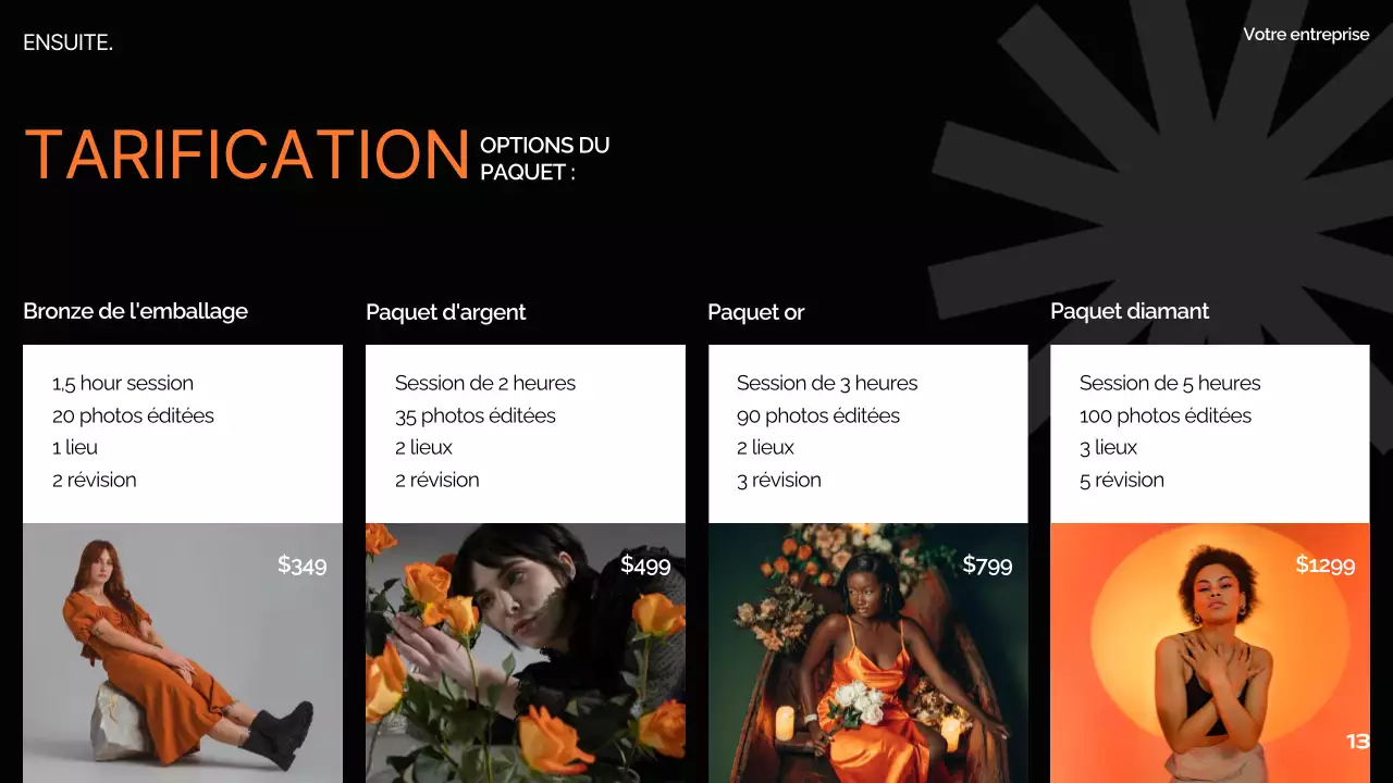 Orange Noir Blanc Moderne Minimal Gras Business Pitch Deck Proposition