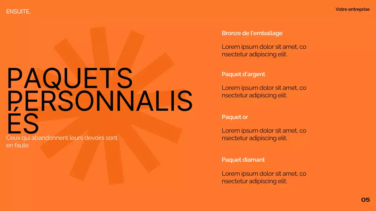 Orange Noir Blanc Moderne Minimal Gras Business Pitch Deck Proposition