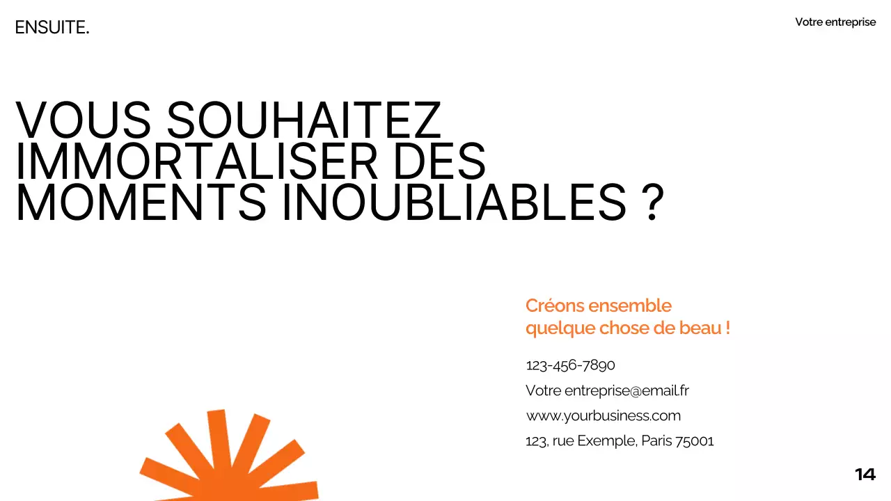 Orange Noir Blanc Moderne Minimal Gras Business Pitch Deck Proposition