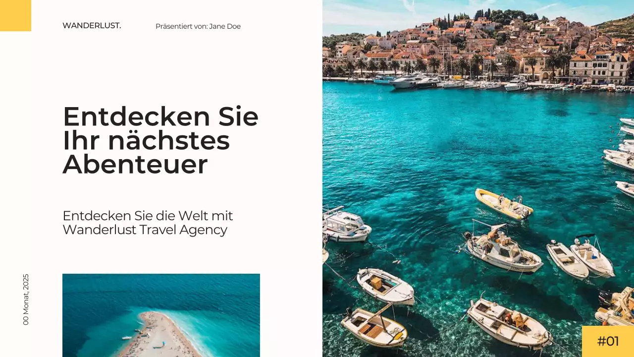 Weiß Gelb Modern Einfach Minimal Reisebüro Präsentation Werbekampagne