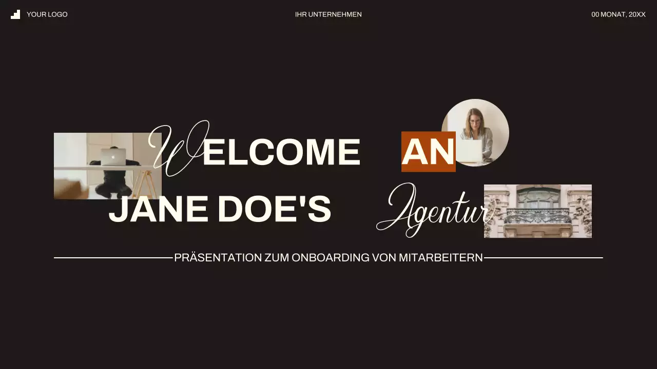 Schwarz-Elfenbein Minimal Modern Leitfaden für die Einarbeitung neuer Mitarbeiter