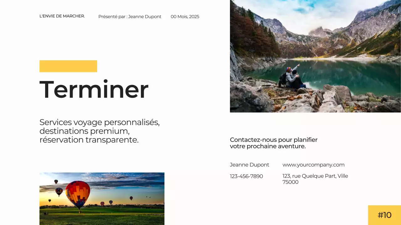 Blanc Jaune Moderne Simple Minimal Présentation Agence de Voyage Campagne Publicitaire