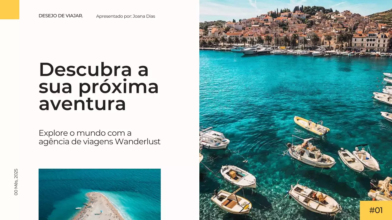 Branco Amarelo Moderno Simples Mínimo Agência de Viagens Apresentação Campanha publicitária