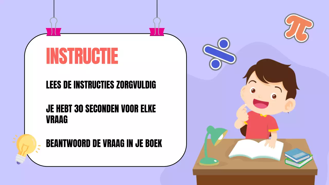 Gele animatie wiskunde quiz studiemateriaal