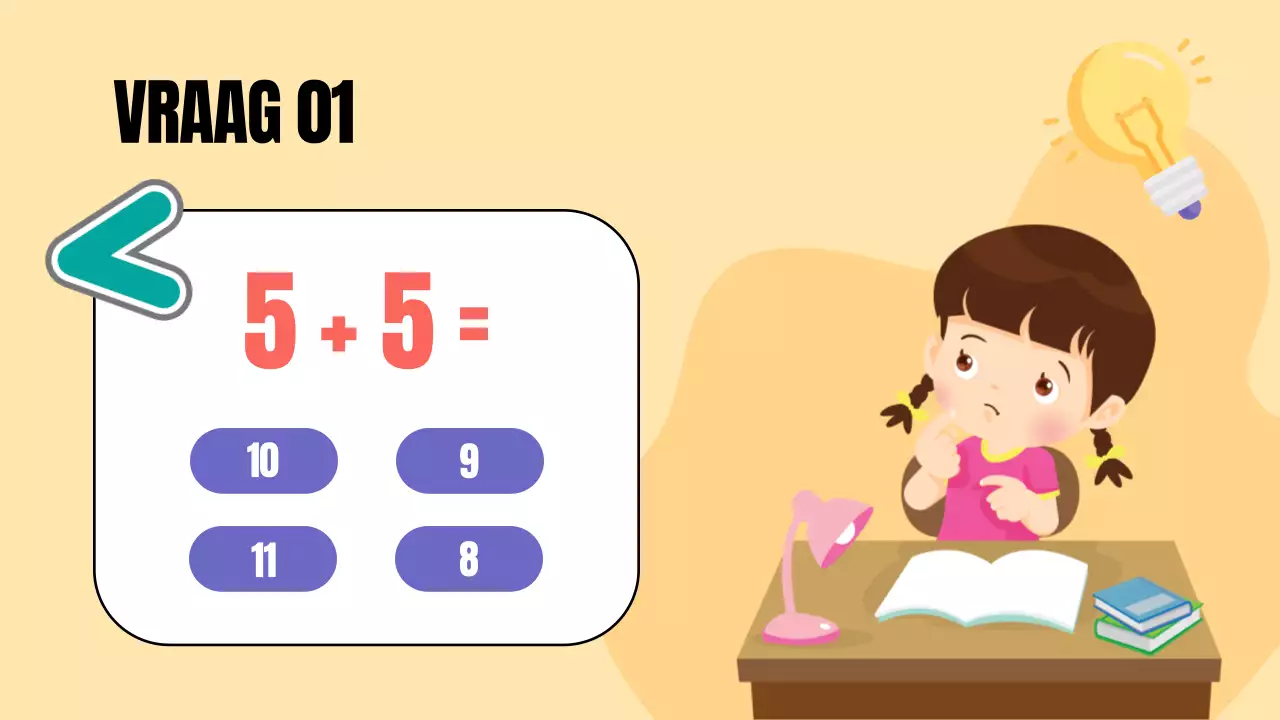 Gele animatie wiskunde quiz studiemateriaal