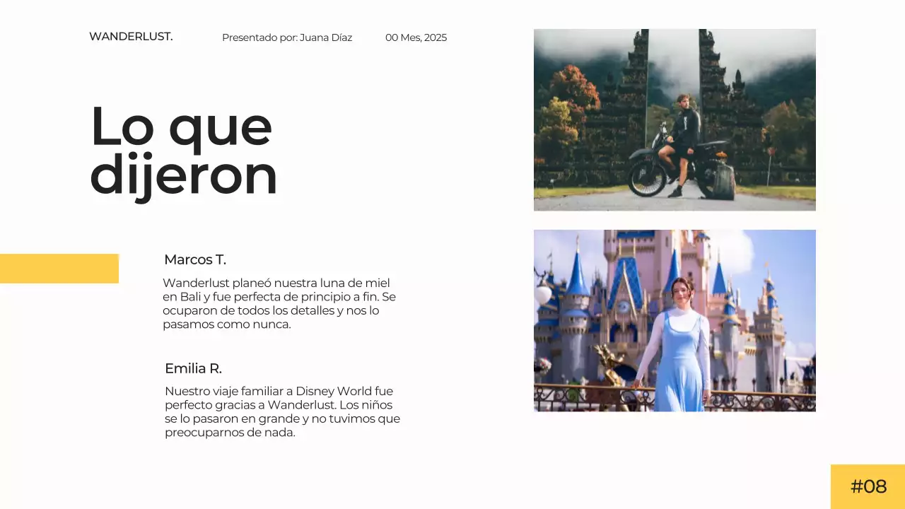 Blanco Amarillo Moderno Simple Minimal Agencia de Viajes Presentación Campaña Publicitaria